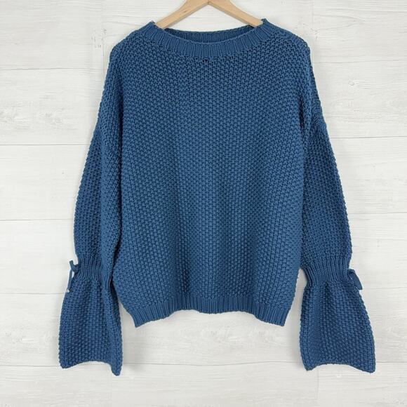 KASH Italy Wool Silk Cashmere Blend Chunky Knit Sweater Women Size 42 / XL Teal - Picture 1 of 14